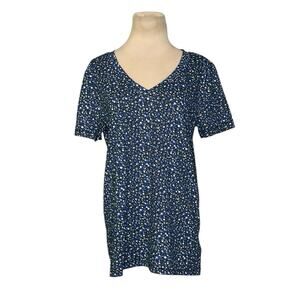 Gap blue white floral short sleeves v neck top size M tall